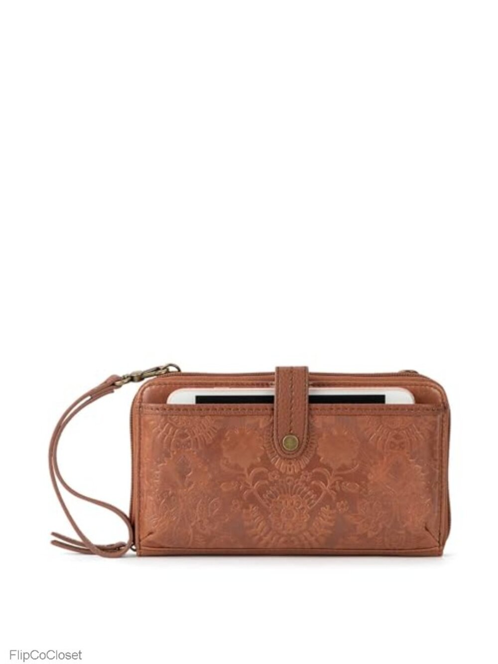 Leather Smartphone Crossbody Wristlet with Zipper Convertible Small Bag